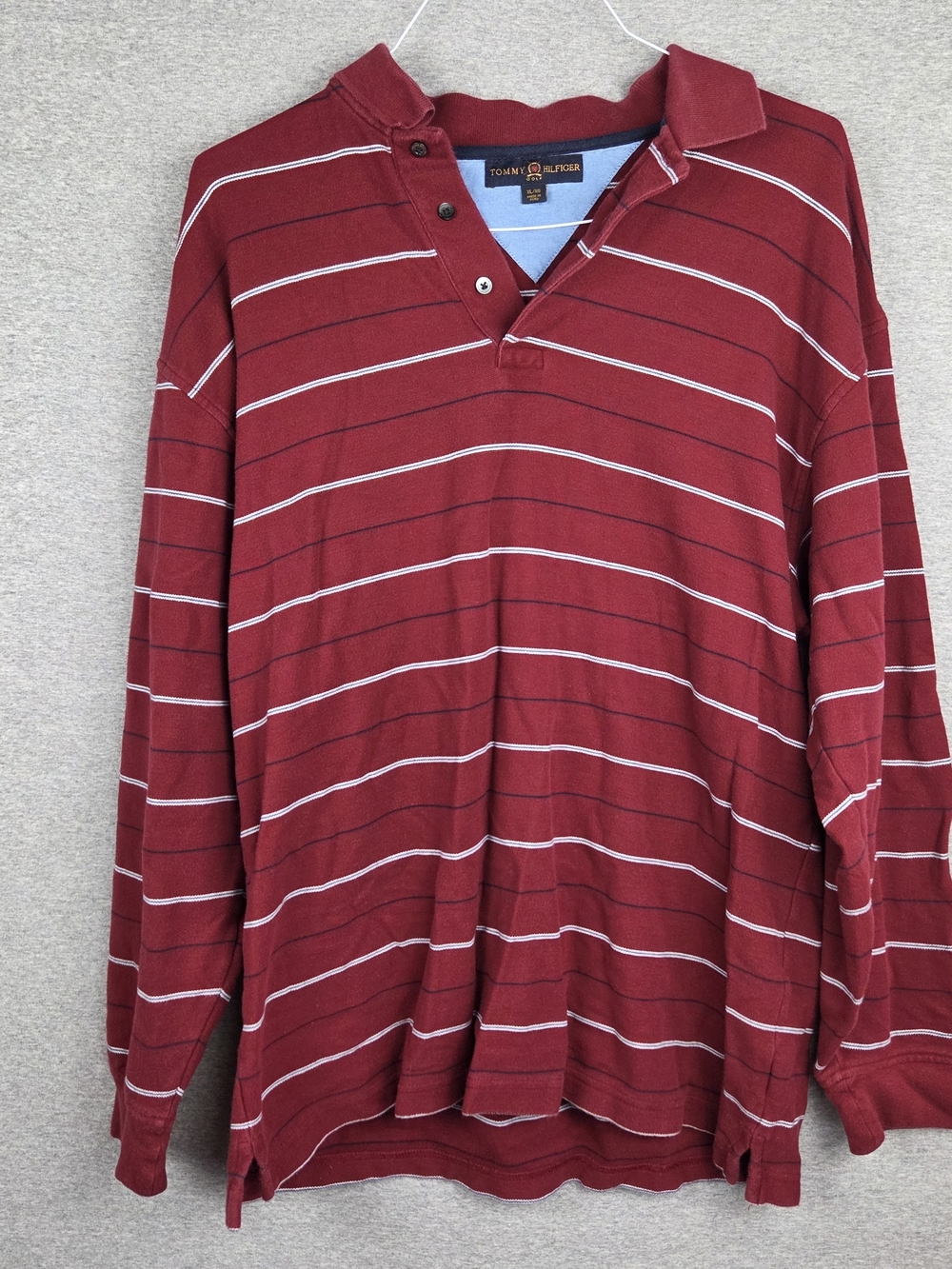 Tommy Hilfiger Y2K Men's Red Striped Long-Sleeve Polo Shirt XL